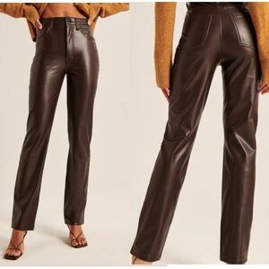 Abercrombie & Fitch 90's straight ultra high rise brown faux leather pants Sz 26